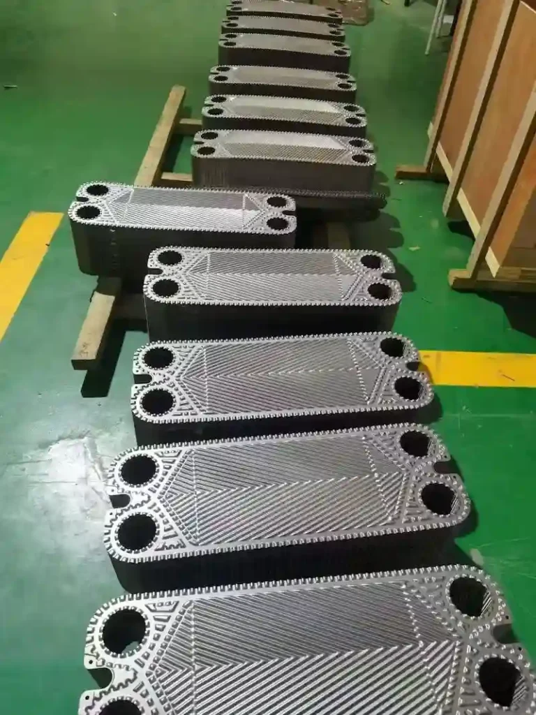 T35P plate heat exchanger plate real factory product industrial PHE plate inspection scene