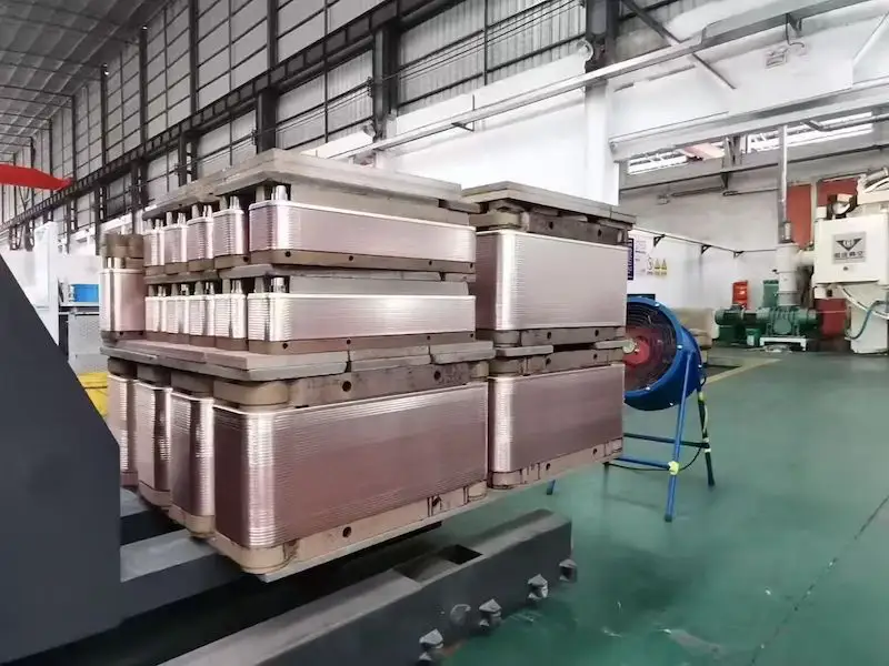 BPHE manufacturing process for Danfoss XB06 plate heat exchanger in factory