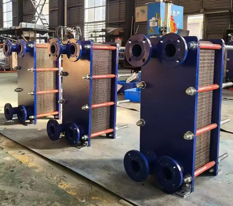 Industrial-grade Gasketed Plate Heat Exchanger (GPHE) unit for large-scale fluid thermal management by Senovis.