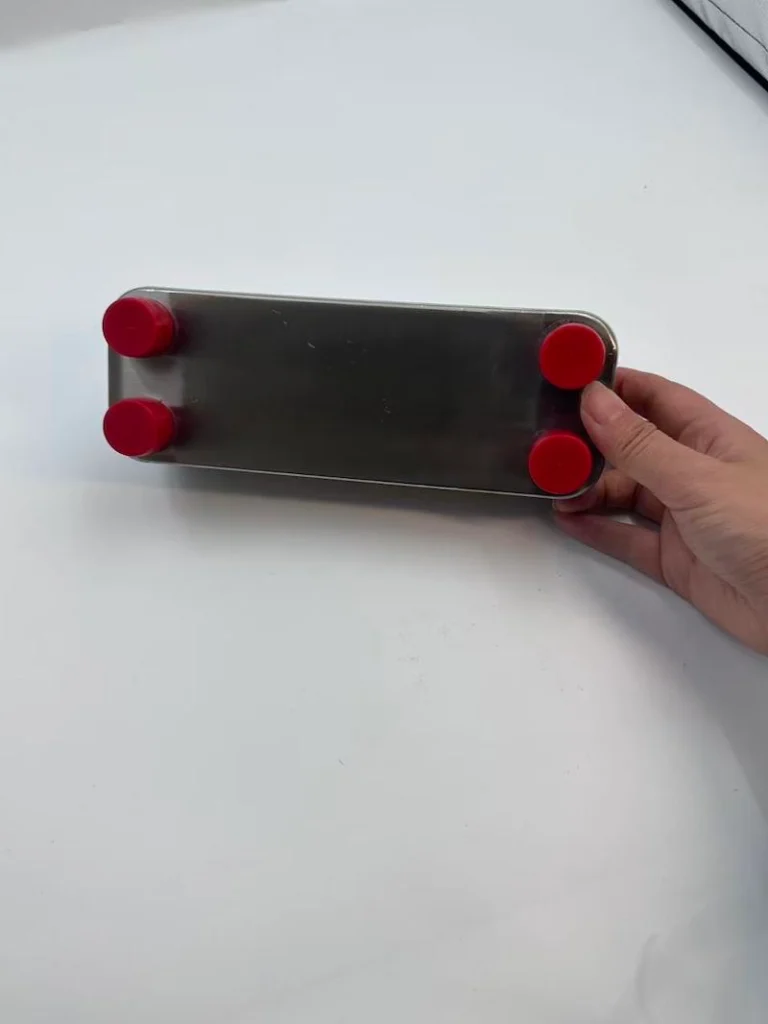 close-up SWEP B8 BPHE plate pattern chevron structure brazed heat exchanger internal design