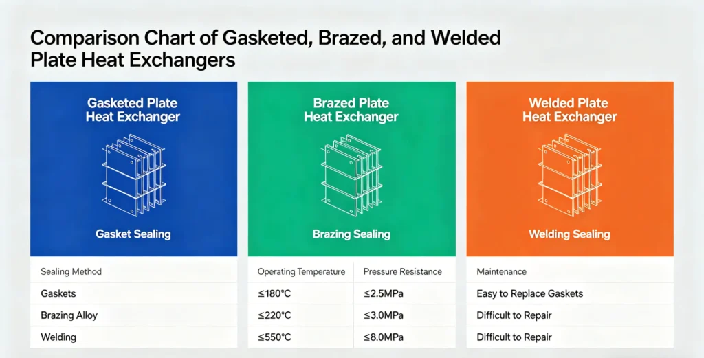 Gasketed brazed and welded plate heat exchanger performance structural comparison