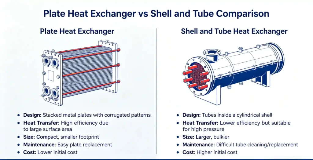 Plate heat exchanger versus shell and tube heat exchanger infographic overview