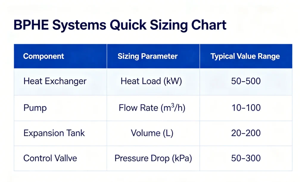 Quick sizing chart infographic for BPHE systems