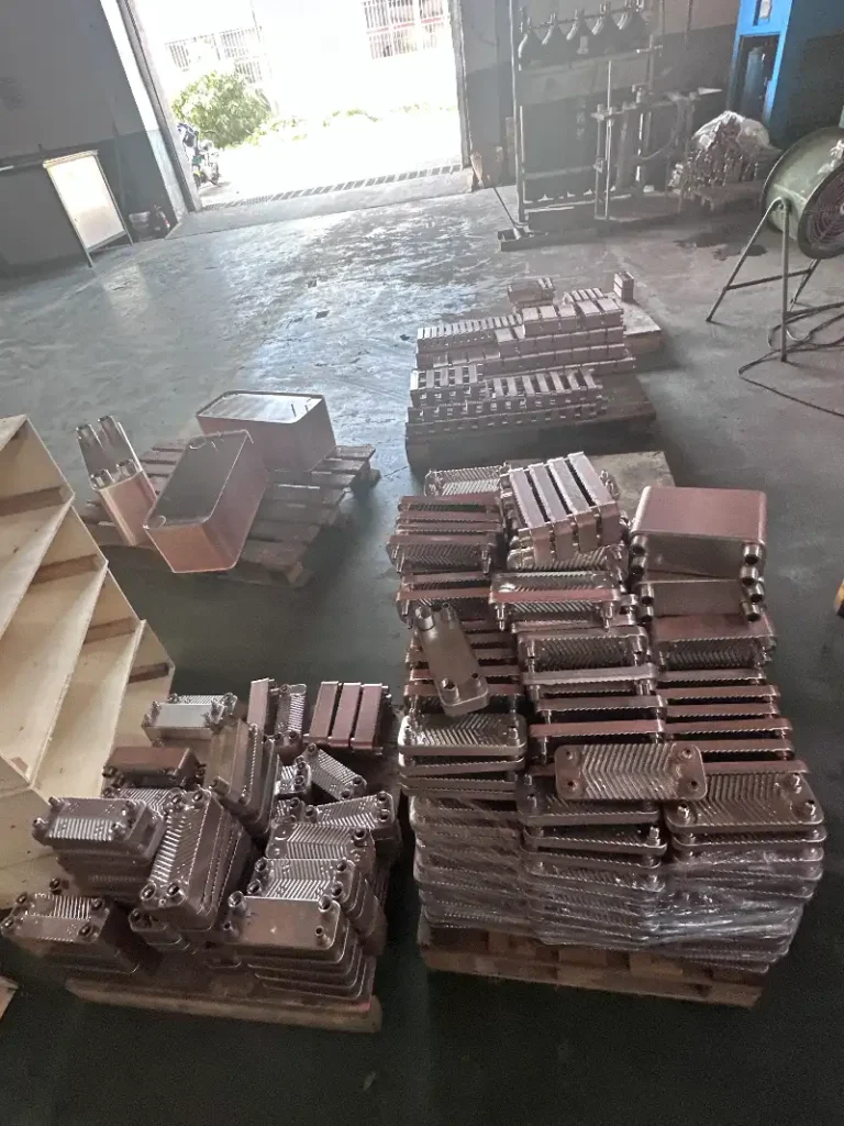 Packed compatible Alfa Laval AC65 brazed plate heat exchangers ready for export